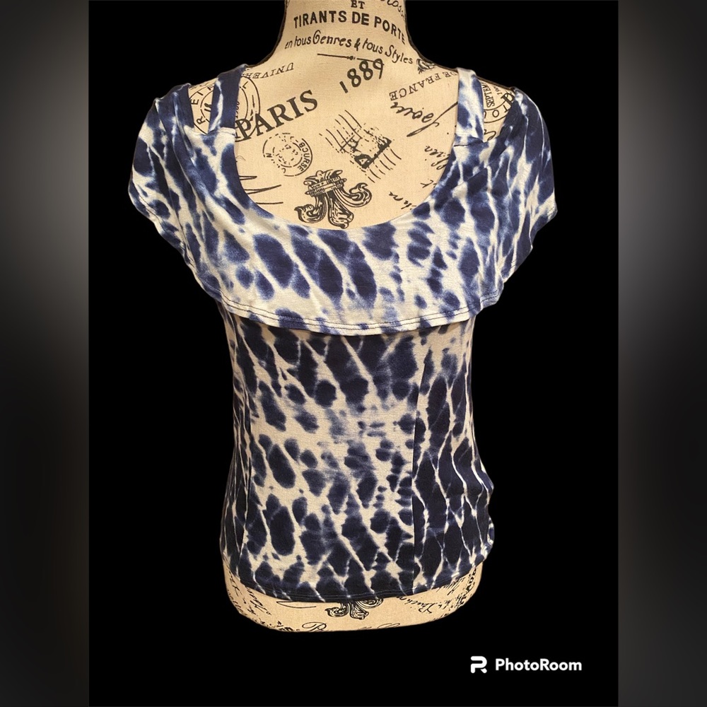 Blue and White Cold Shoulder Top